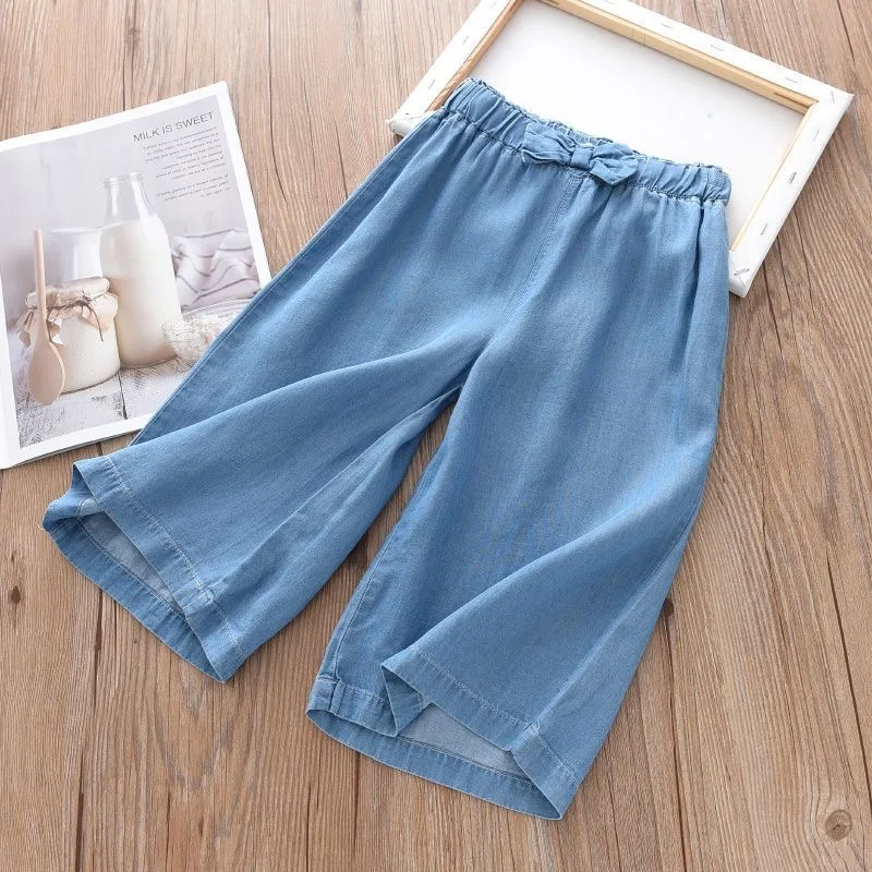 2025 New Fashion Children Wide Leg Pants Summer Casual Thin Chiffon Cropped Trousers For Teenager Girls Clothes 2 4 6 8 10 Years