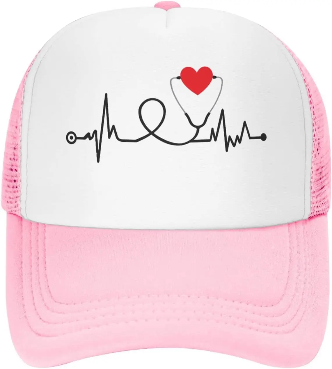 Nurse Stethoscope Heartbeat Hat Mesh Cap for Women Girls Adjustable Trucker Hat Baseball Cap Grid Spring Summer Breathable