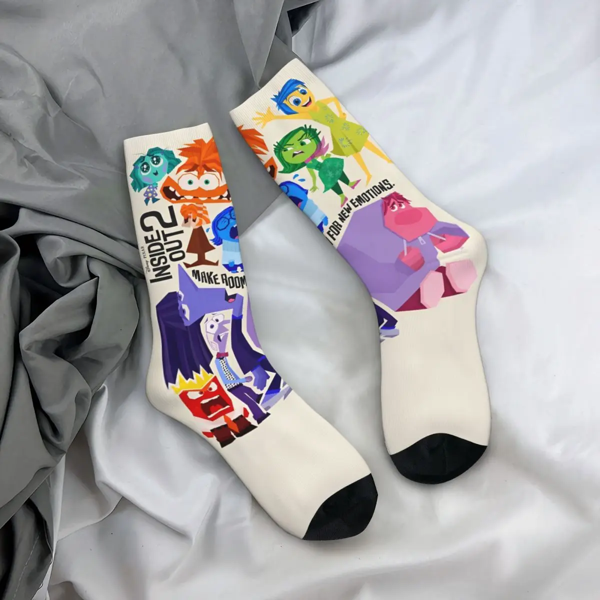 Casual Inside Out 2 Cast Out Cartoon Anime Theme Print Crew Socks Merch All Seasons Soft Crew Socks Sweat Absorbing