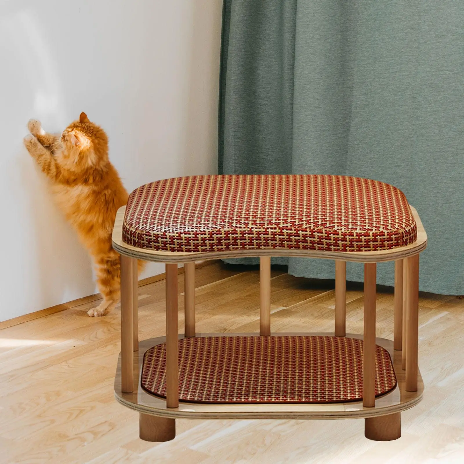

Cat House Stool Cat Bed for Indoor Cats Human and Pet Shared Furniture Covered Cat Bed Cave Kitten Wooden House, for Kitty
