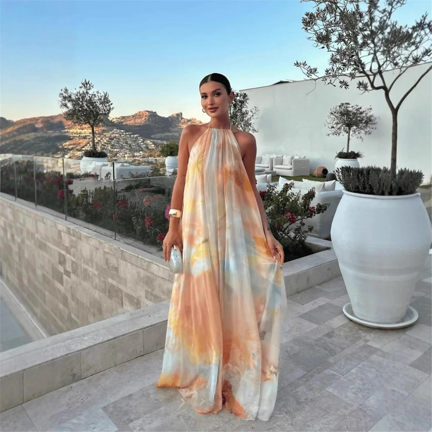 

Пляжная повседневная свободная женская юбка макси с принтом и топ-жилет в стиле принцесса для трансграничной торговли