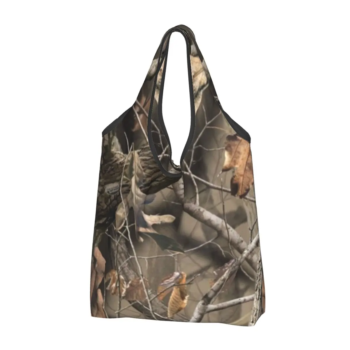 Real Tree Camouflage Portable Tote Shopping Bags Foldable Shopper Bag Groceries Handbag Shoulder Bag