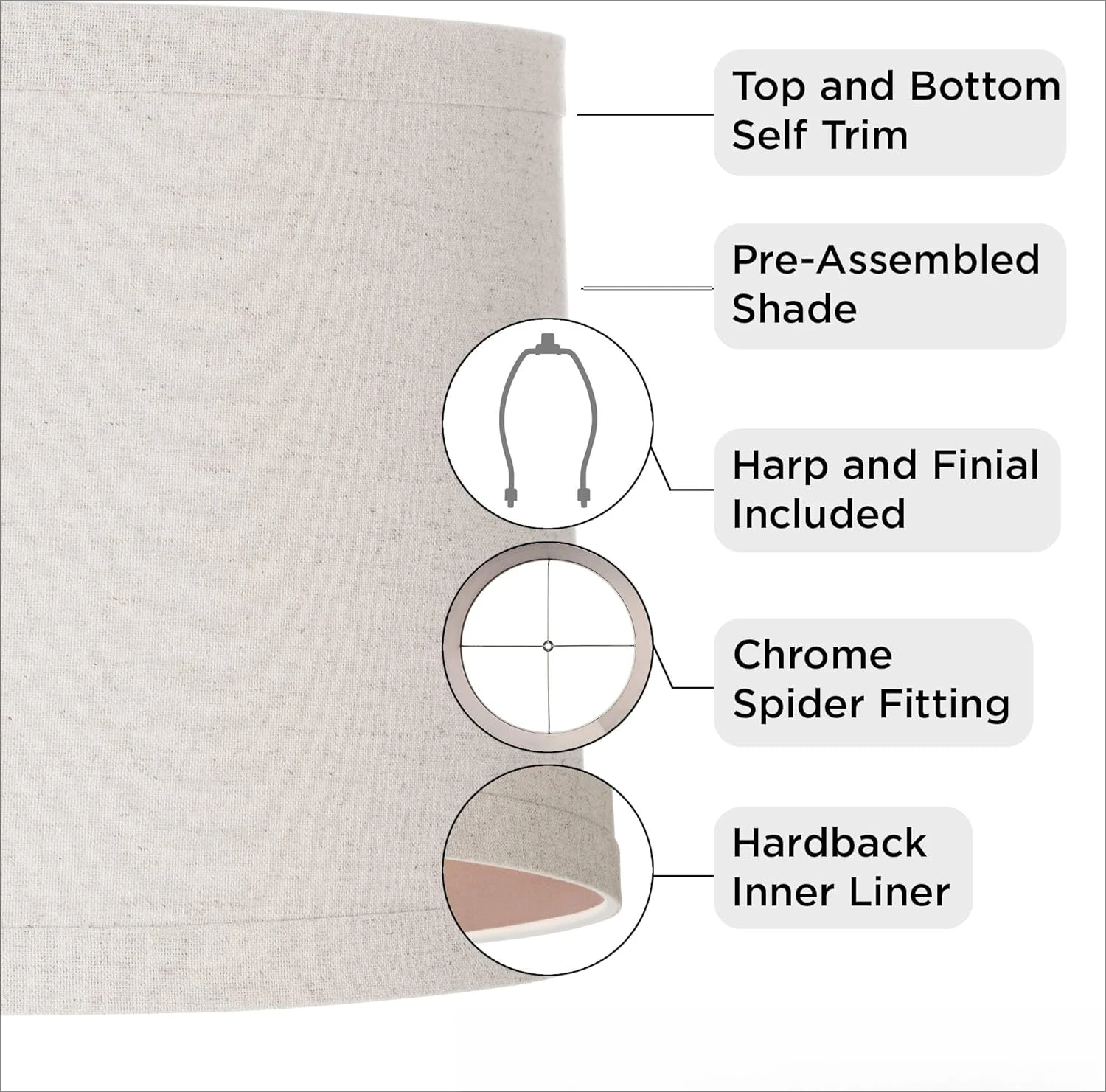 Natural Linen Medium Drum Lamp Shade 15