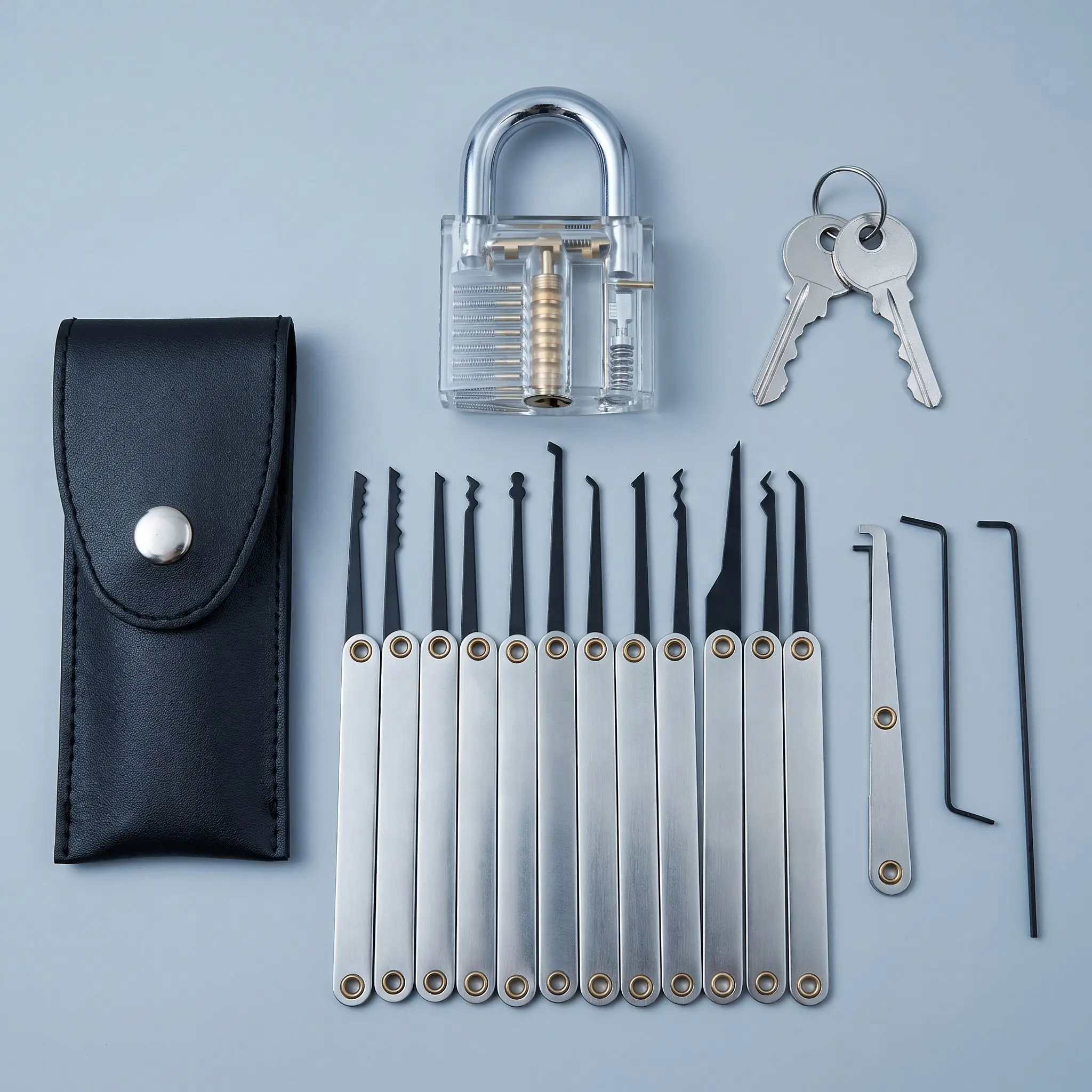 Locksmith Training Tool Kit, Transparent Visible Practice Padlock with Complete Lock Pick Set for Skill Exercise