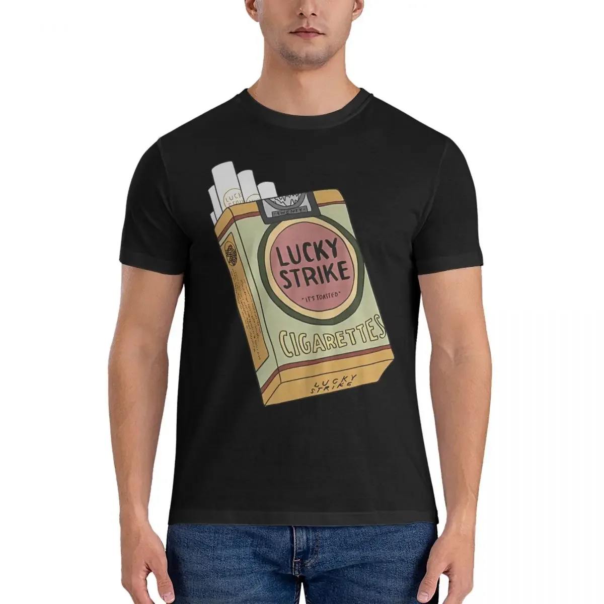 Cigarettes Men's T Shirt Lucky Strike Vintage Tee Shirt Short Sleeve Round Collar T-Shirts Cotton Adult Clothes