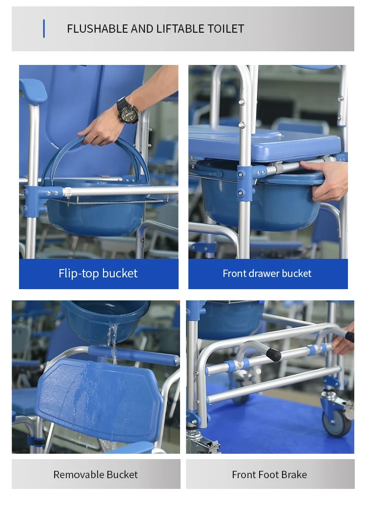 Lightweight Aluminum U Seat Mobile Toilet Chair With Wheels Bedside Commode For Elderly Disabled Home Nursing Care
