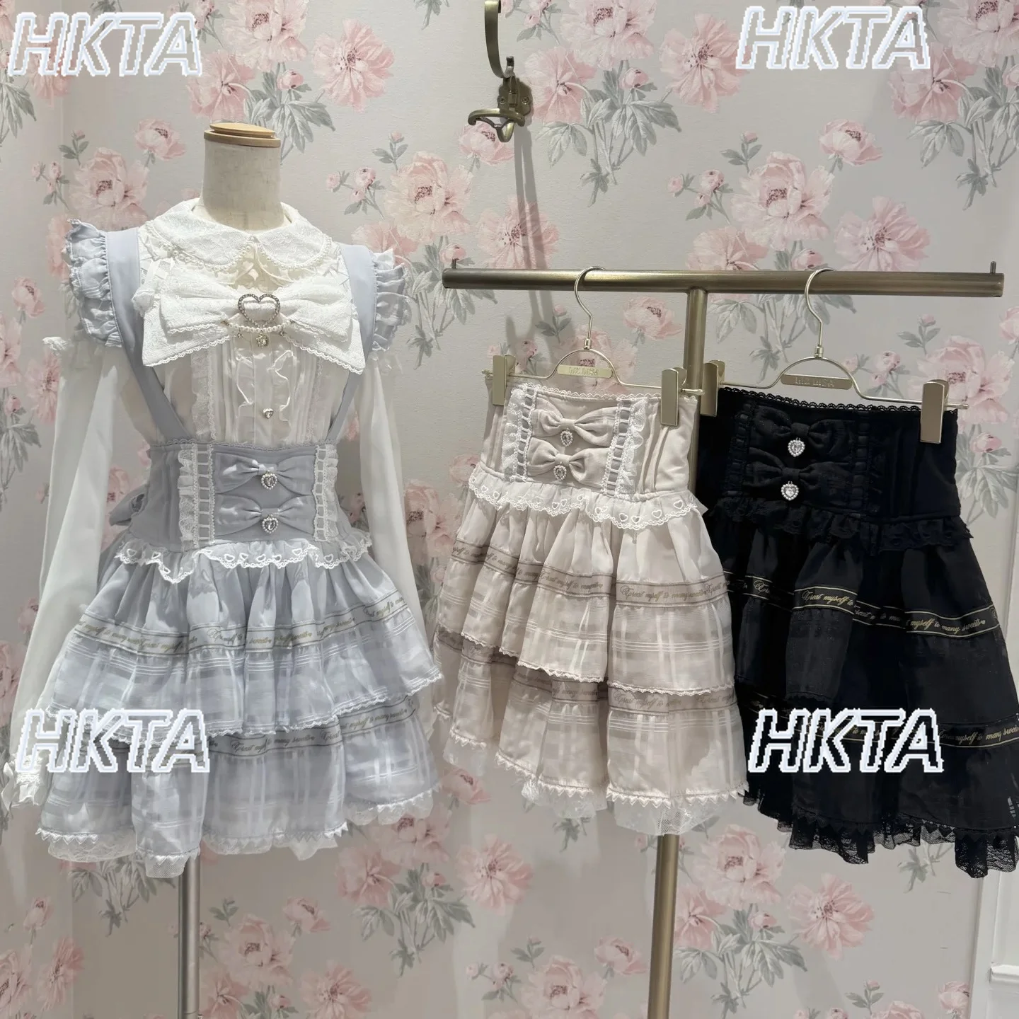Japanese Sweet Cascade Cake High Waist Lace Stitching Bow Black Strap Skirt Women Autumn New Slim Lolita A Line Short Liz Skirts
