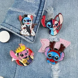 Disney Stitch Anime Figure Cosplay Cruella Evil Queen spilla in metallo distintivo abbigliamento decorazione accessori giocattoli per bambini regalo