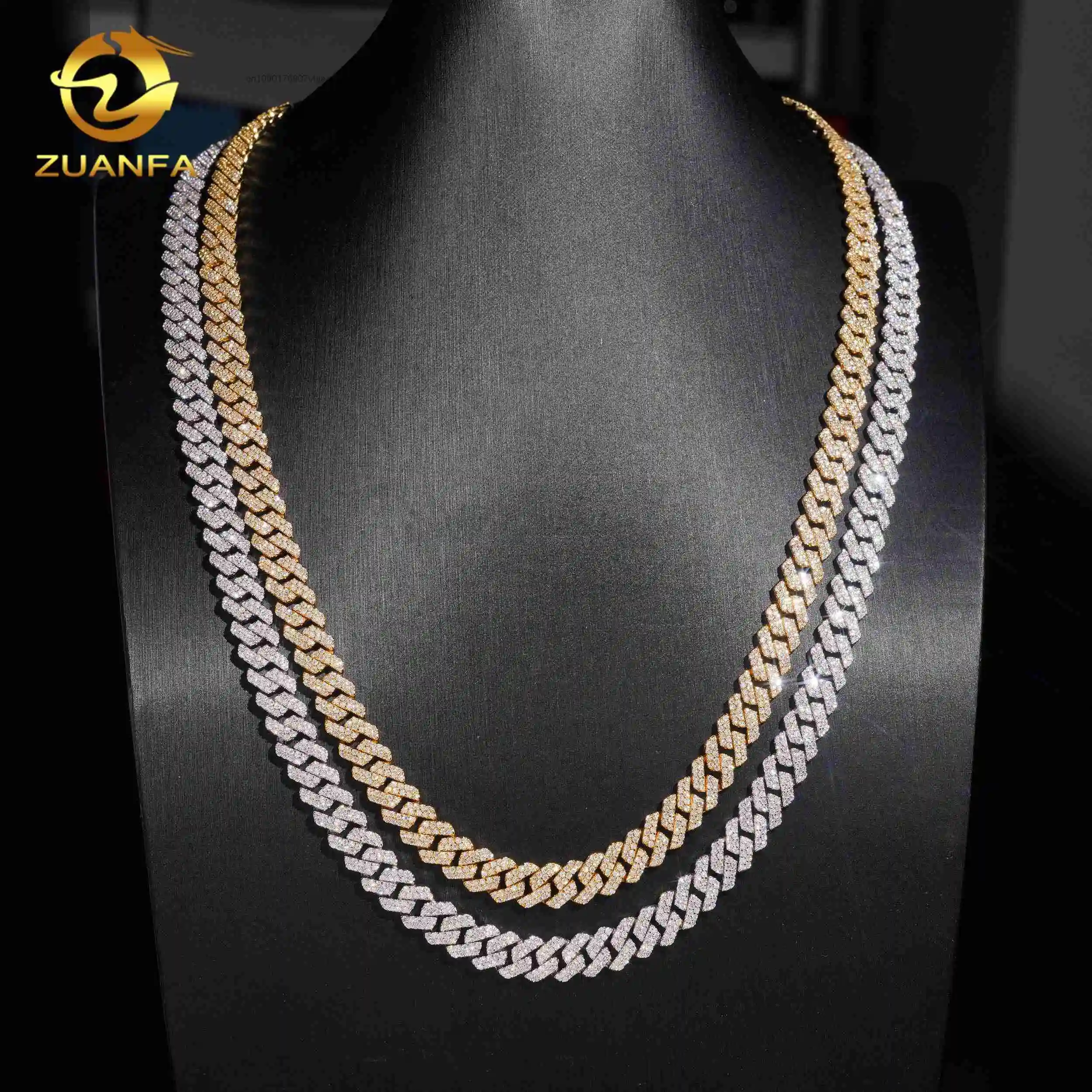 Selling Hot Pass Diamond Tester 8mm Two Rows Pass Diamond Tester Iced Out Hip Hop VVS1 Moissanite Cuban Link Chain Necklace Set.