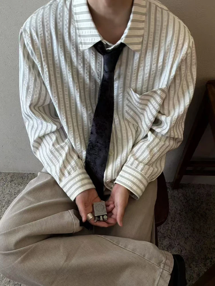 

Классический кардиган на пуговицах с отложным воротником, мужские топы, весна-осень 2023, модные рубашки, винтажная мужская полосатая рубашка с длинным рукавом