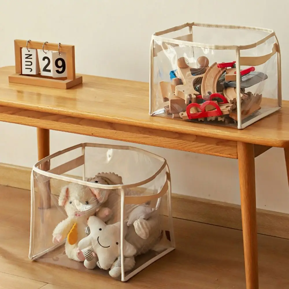 Large Capacity Transparent Storage Basket Folding Household Plush Toys Storage Bucket Waterproof PVC Doll Storage Basket