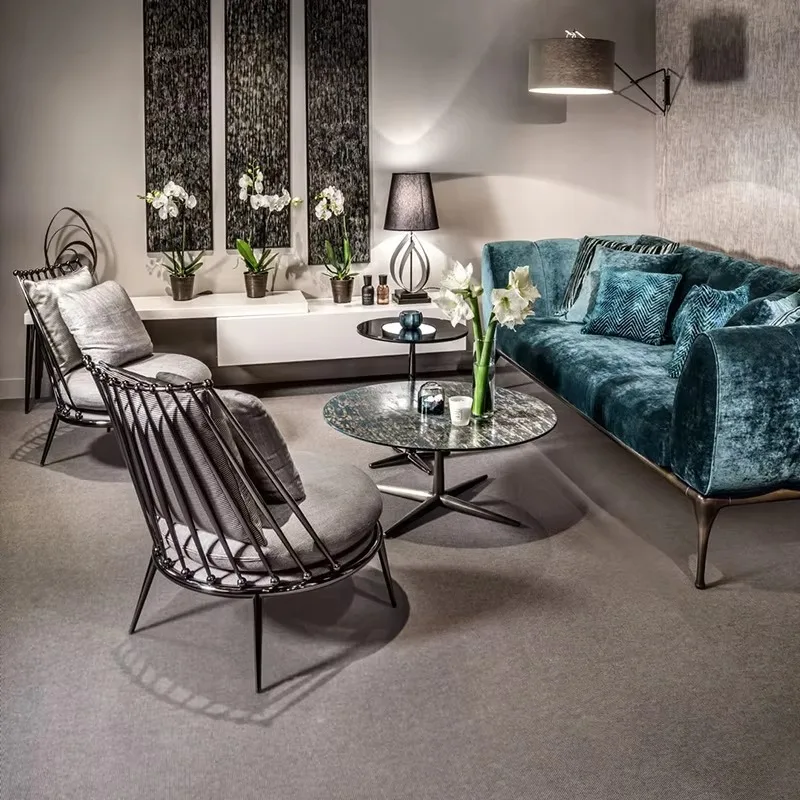 European-Style Luxury Velvet Sofa Set Simple Lazy Home Villa for Living Room Clubhouse Reception Fabric Material