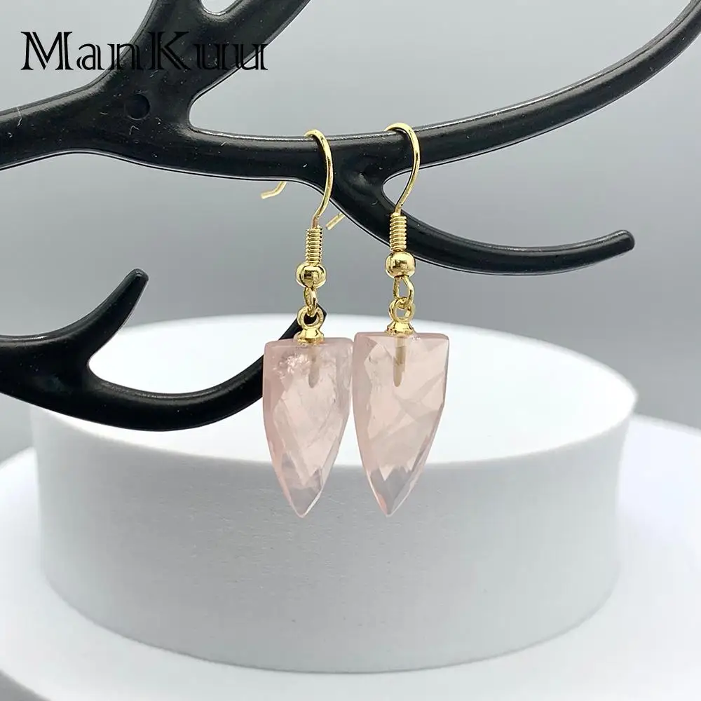 

mankuu trendy elegant natural rose quartz healing crystal stone gold silver plated dangle drop earrings for women gifts daily