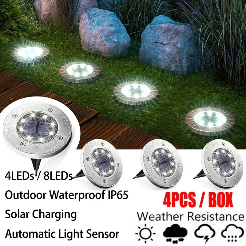 Lampe solaire à 4 ou 8LED, imperméable, luminaire décoratif d'extérieur, idéal pour une pelouse, un jardin, une terrasse ou une cour, 4 unités