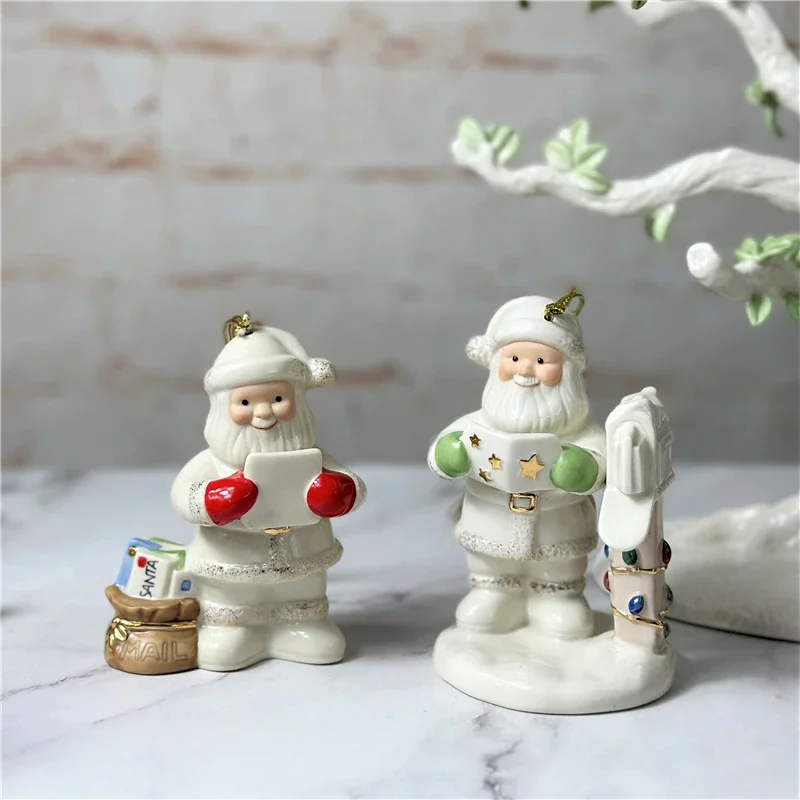 Merry Xmas American Lenox Hand-painted Santa Claus Figurine Home Fun Hanging Ornaments Christmas Decorations New Year Gifts