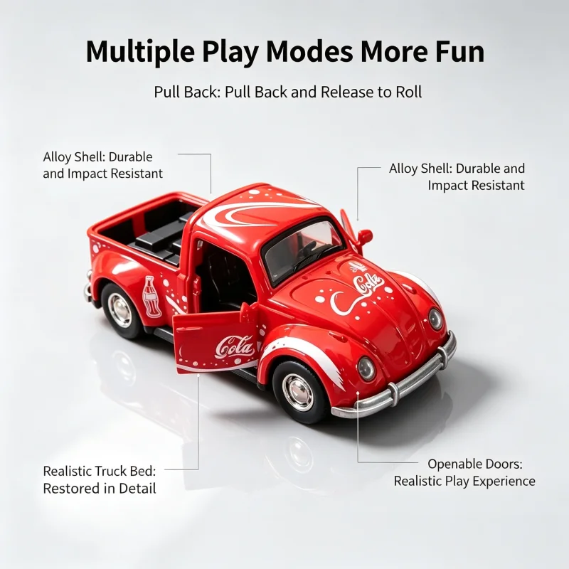 1:36 Retro Beetle Pickup Alloy Car Model, Die-Cast Toy Car, Can Open Door Reverse Car, Suitable for Collecting and Gifting image 2