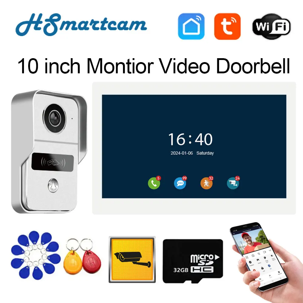 7inch / 10 inch Touch Screen Monitor Wifi Smart Video DoorPhone Intercom System Doorbell Camera with 1080P Wired Doorbell Tuya