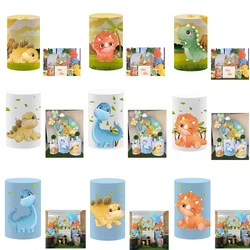 Cartoon Dinosaur Cylinder Covers for Birthday Party Decoration Pedestal Cover Baby Shower Desserts Tablecloth Decor Props