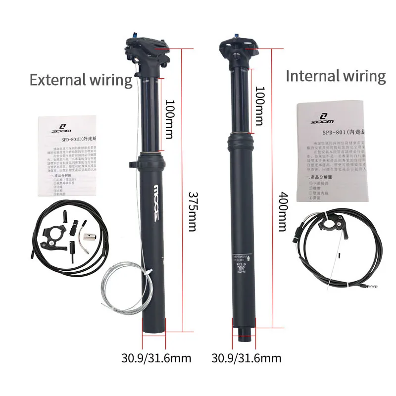 ZOOM Wire-Controlled 30.9mm/31.6mm Hydraulic Lift Seatpost Mountain Lnternal And External Wiring Bike Hydraulic Seatpost