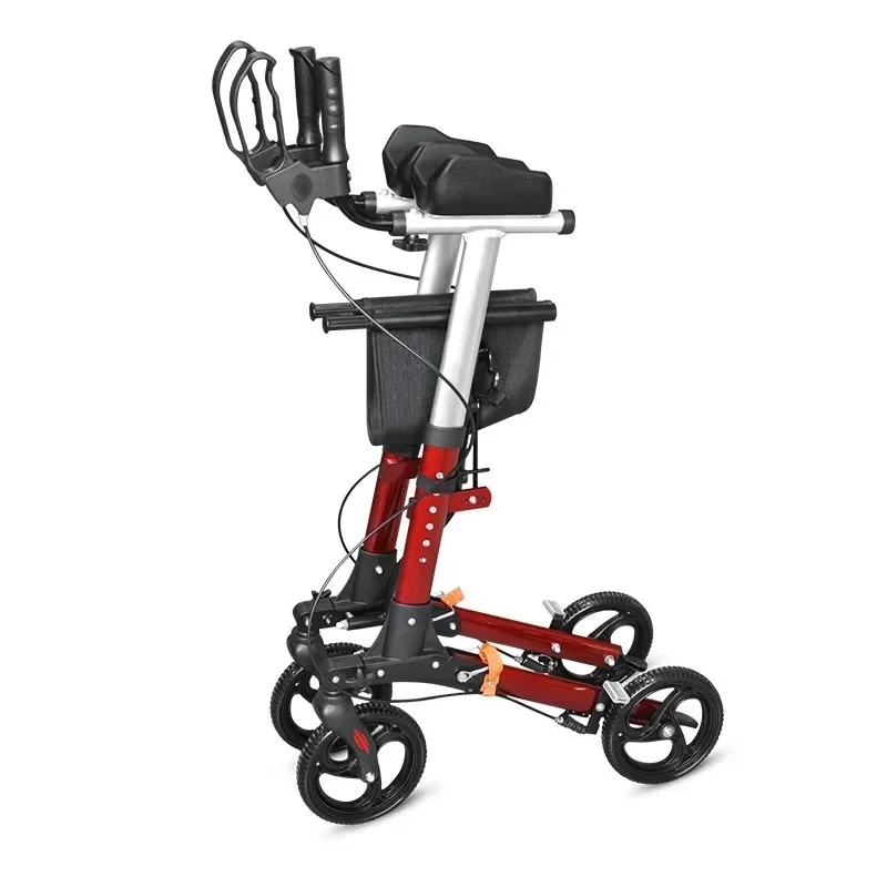 Elderly Handcart Foldable Lightweight Scooter Aluminum Alloy Four-wheel Walker with Seat Bracket