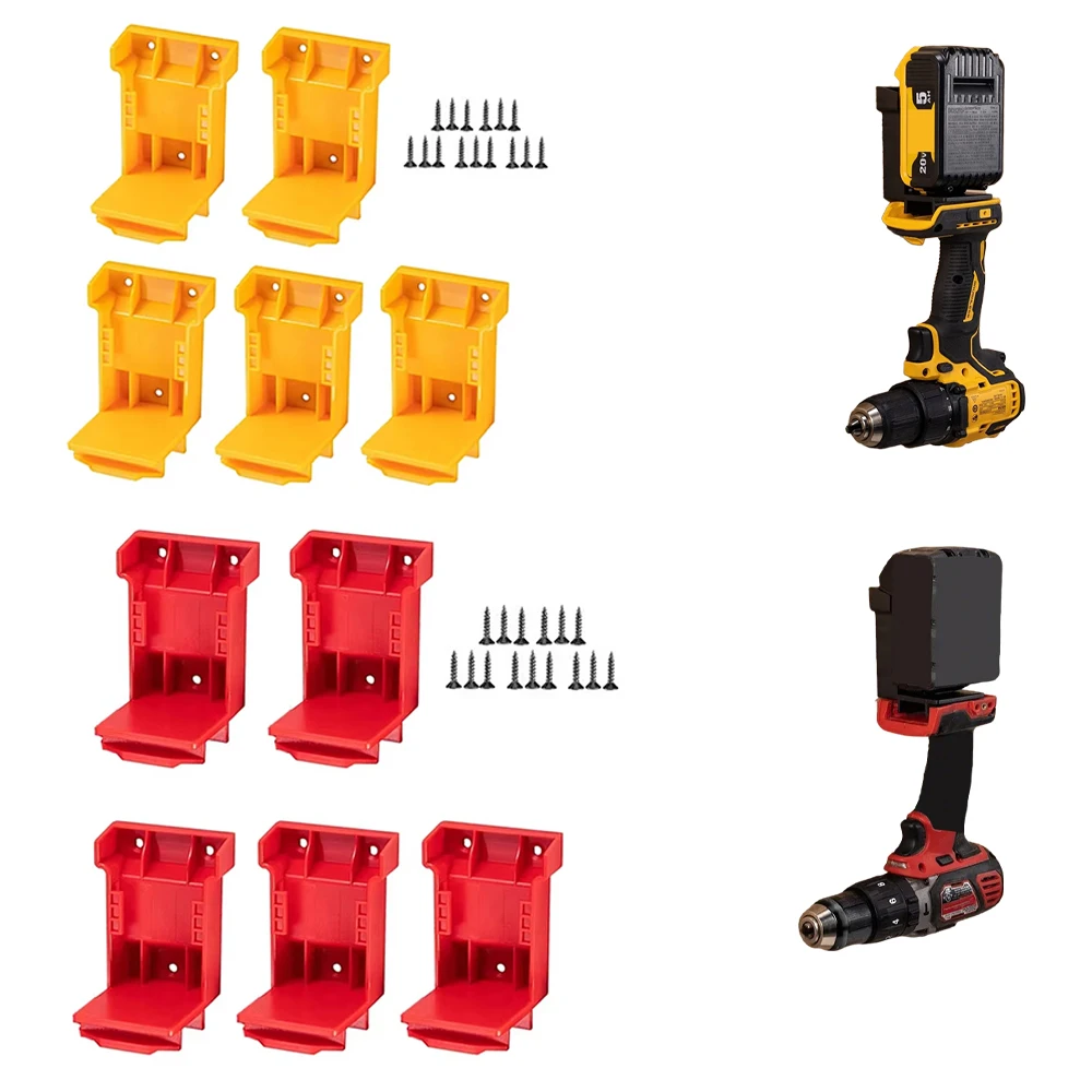 

5PCS 2-in-1 Power Tool Holder Battery Mount Hanger Stand for Dewalt 20V for Milwaukee 18V Battery Tool Storage Rack Bracket