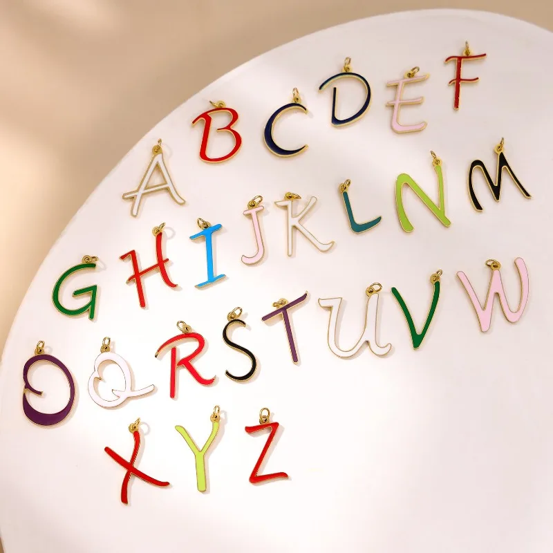 Cursive Initial Alphabet Pendant 18K Gold Stainless Steel Colorful Enamel A-Z Letter Charm for DIY Jewelry Making