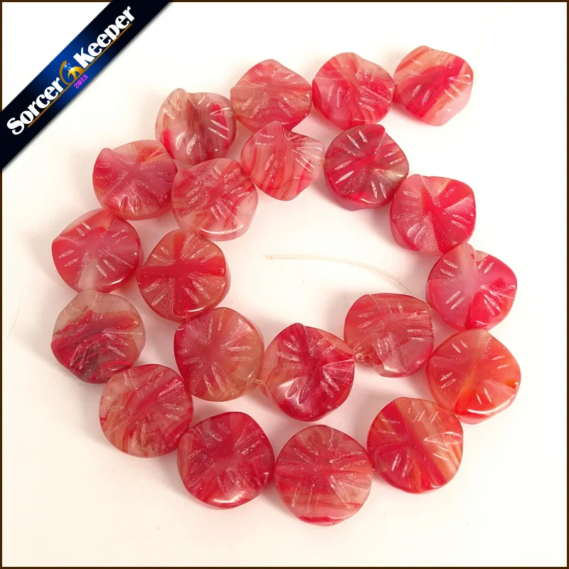 Red Agates Crystal Stone Flower-Shaped Loose Beads Strand 15