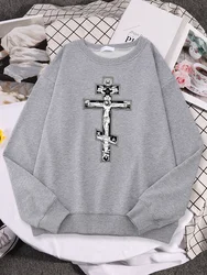 Gothic Dark Style Orthodox Cross Jesus little Angel Print Women Hoodie Fashion Sweatshirt Oversize Crewneck Soft Top Woman Hoody