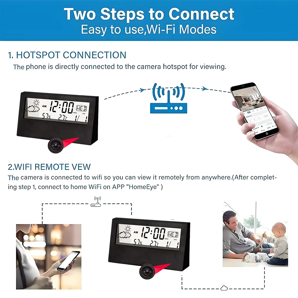 HD 4K Mini WiFi Clock Camera, Supports Mobile Detection, Remote Viewing, Circular Storage, Home Nanny Style WiFi Camera view 5