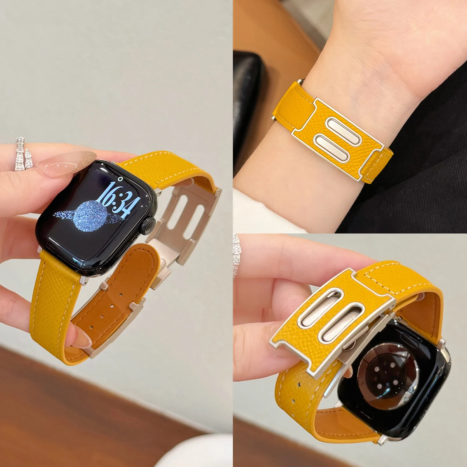 Leicht luxuriöses Armband aus Litschi-Leder mit Muster für Apple Watch Ultra 49/46/45 S10 9 8 SE 42 41mm mit magnetischem Verschluss für iWatch 7