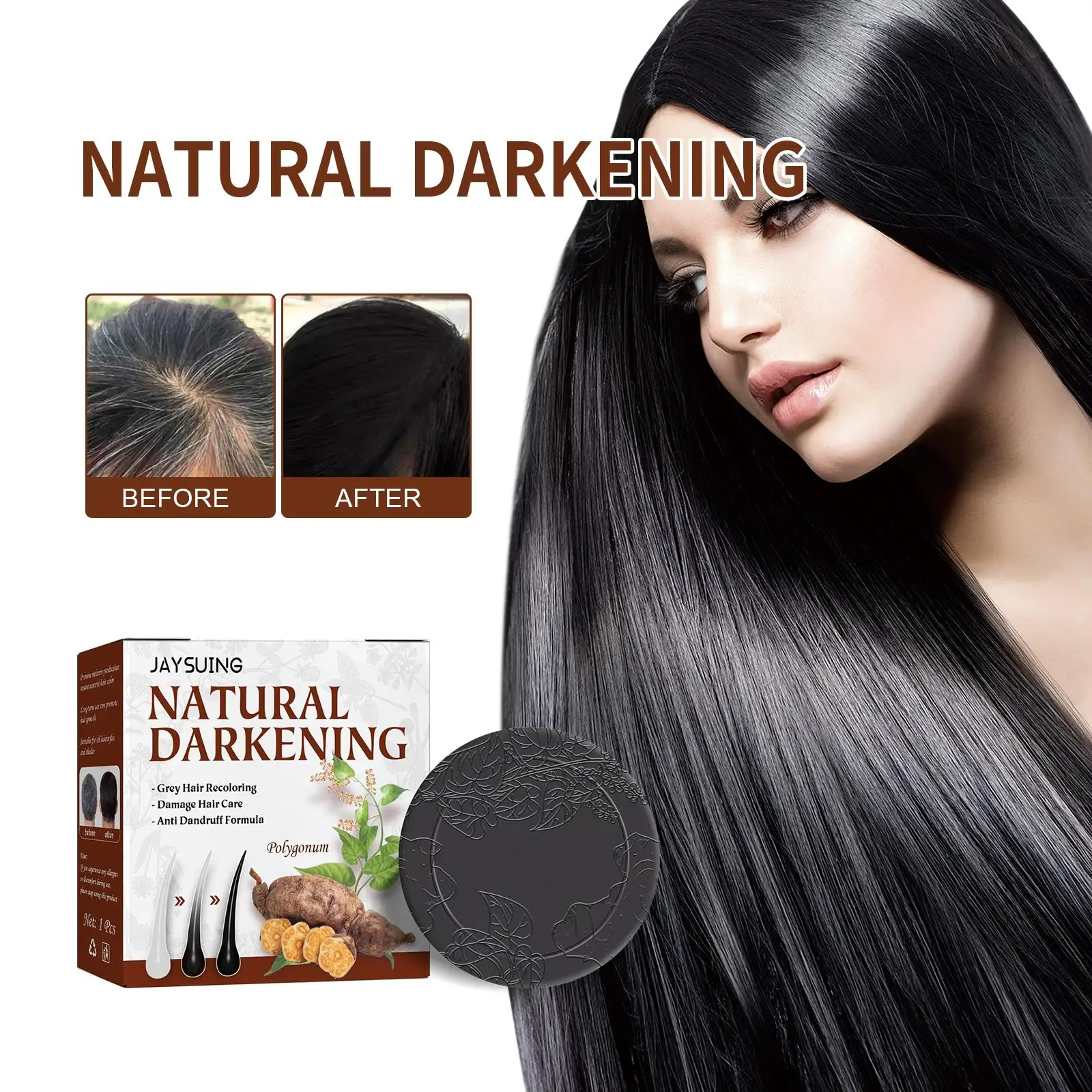 Natural Herbal Hair Darkening Shampoo Soap Polygonum Extract Gray Hair Recover Anti Dandruff Nourishing Scalp Care Cleansing Bar