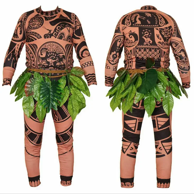 

Moana Maui Tattoo T Shirt/Pants Halloween Adult Mens Women Cosplay Costumes with Leaves Decor Blattern Halloween Adult Cosplay