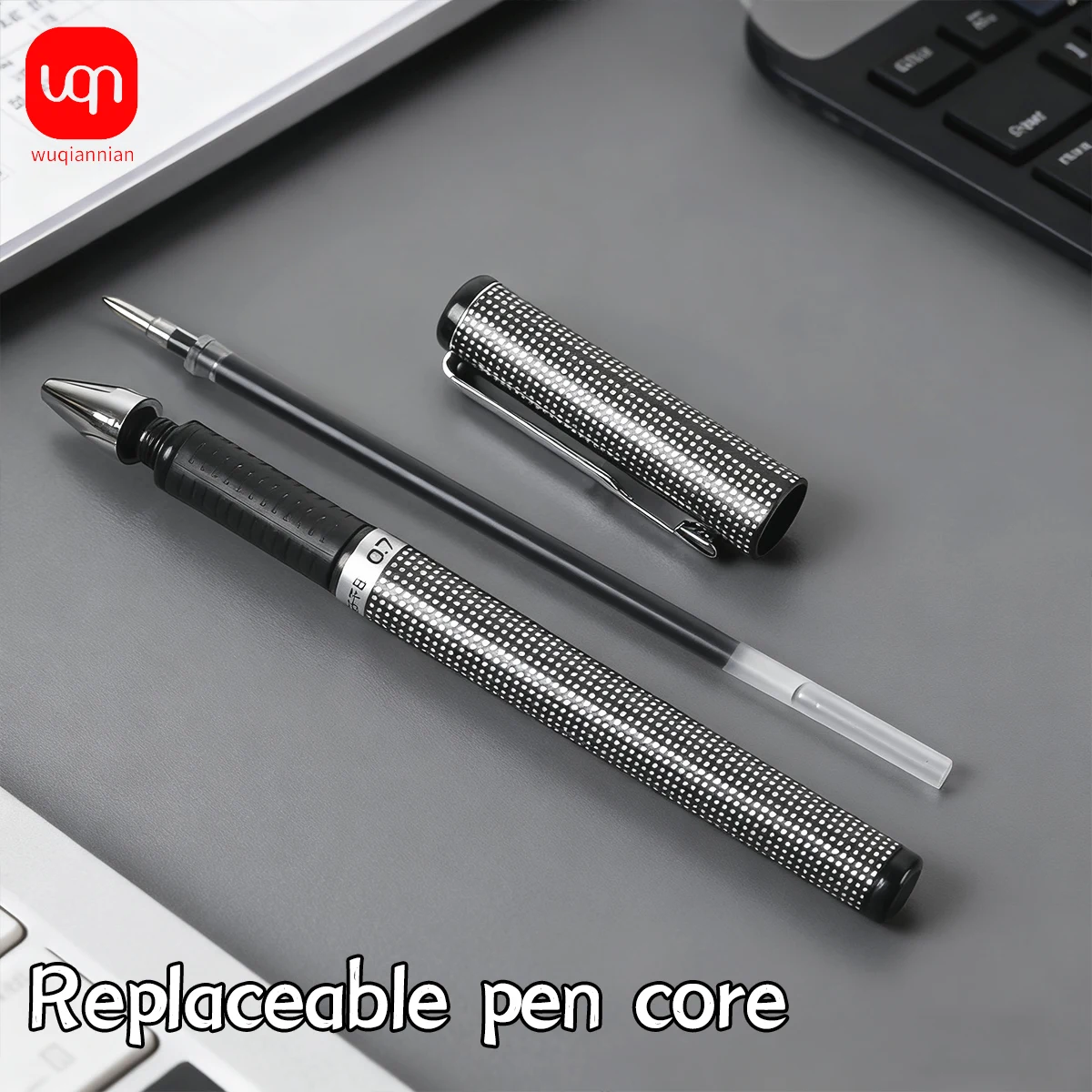 WQN 2pcs Durable Black Gel Pens, Key Writing Points, Minimalist Style, Writing Tools for Office Workers - 12pcs Replacement Refi
