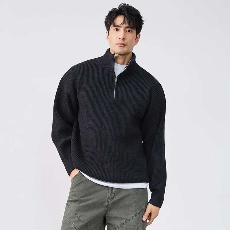 Top maglione maglione con colletto alla coreana con cerniera semi-alta autunno e inverno