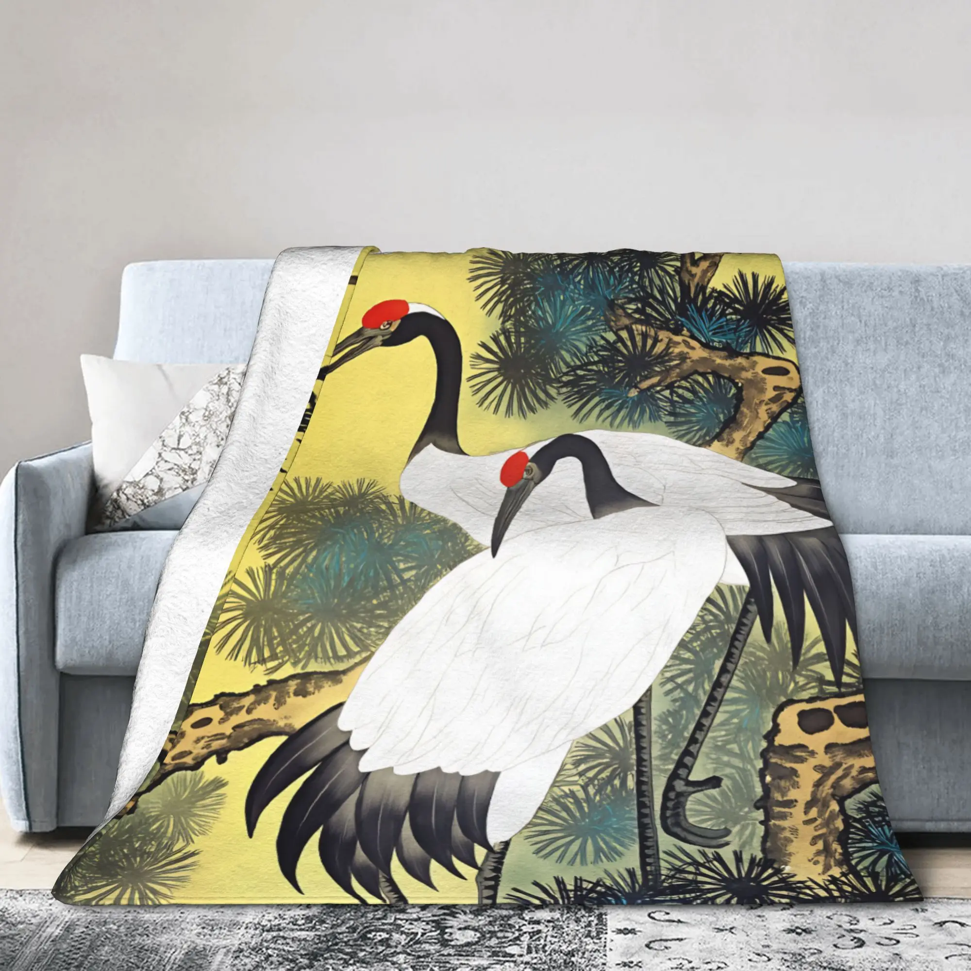 Chinese Style Crane Blanket Quality Super Soft  Throw Blanket Winter Kids Adult Bedroom Funny Bedspread
