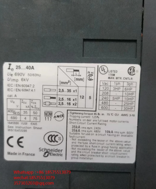 For Schneider GV3ME40 25 ~ 40A  Motor Circuit Breaker