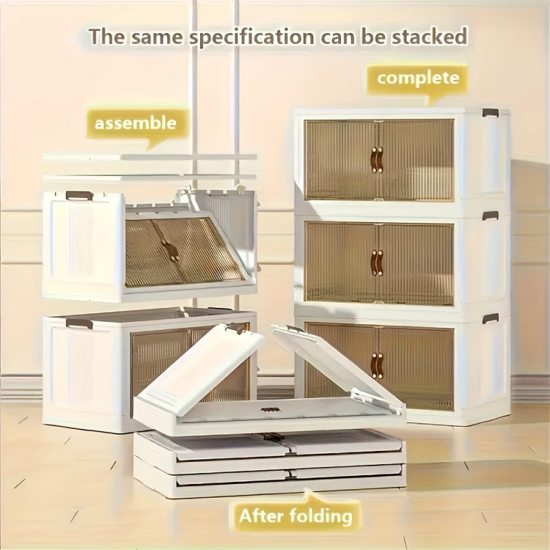 Four-Layer Foldable Locker - Spacious、Stackable、Portable Storage Rack，with Door and Wheels -