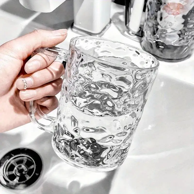 Glacier Ripple Plastic Mouthwash Cup With Handle For Bathroom_voghion.com