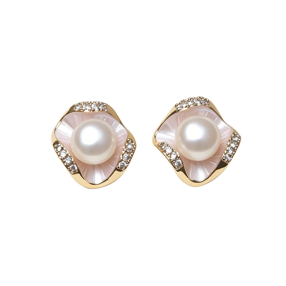 Pendientes de Perlas Naturales de Agua Dulce para Mujer, Bonitos Pendientes de Plata 925 con Perlas, Regalo de Cumpleaños para Esposa o Novia, Rosa Blanco