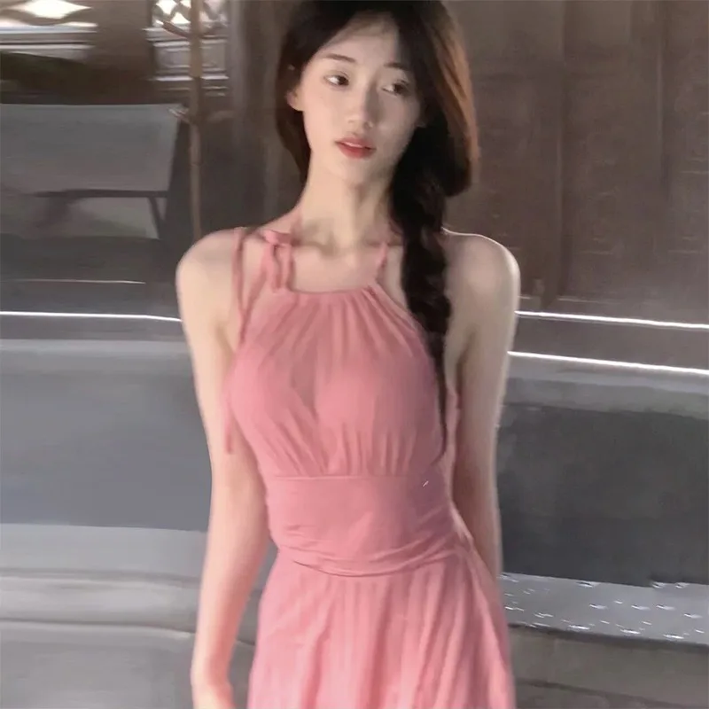 

Розовый цельный купальник в корейском стиле 2026: Новинка, женский, с контролем живота, корректирующий фигуру, для похудения, идеален для купания в горячих источниках