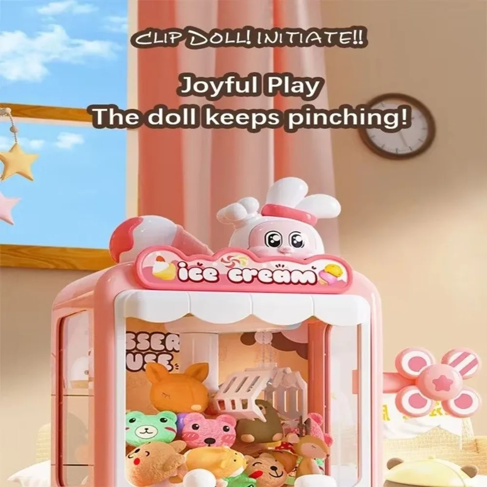 Novo coelho dos desenhos animados boneca máquina aleatória boneca diy máquina de agarrar com música leve boneca de pelúcia presente arcade para crianças
