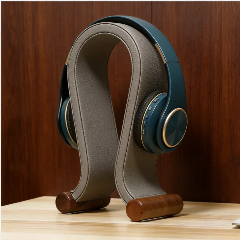 

New Walnut Colored U-shaped Headphone Stand with Solid Wood Base Customized Gaming Headset Holder Minimalist Headset Bracket