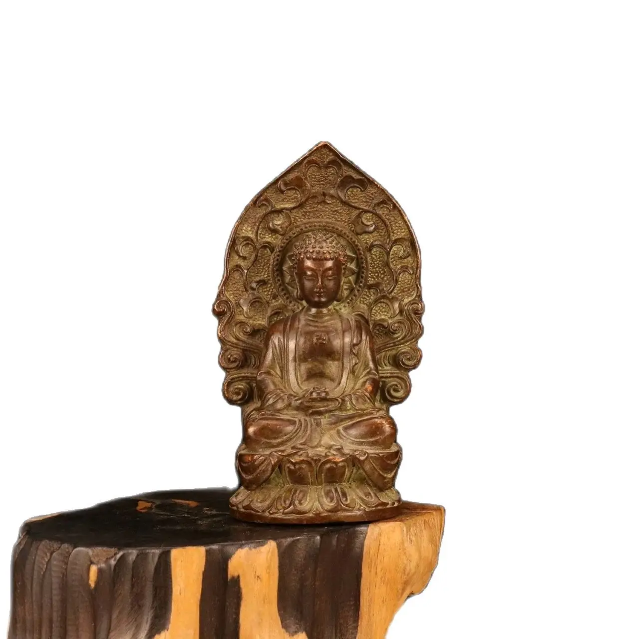 Metal ornament Buddha statue The alloy seated Buddha statue weighs 1.1kg, measures approximately 12.6cm in height, 7.3cm