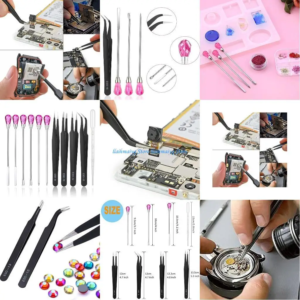 

573B 11Pcs Stirring Needle Spoon ESD Tweezer Set Silicone Mold Tools Set