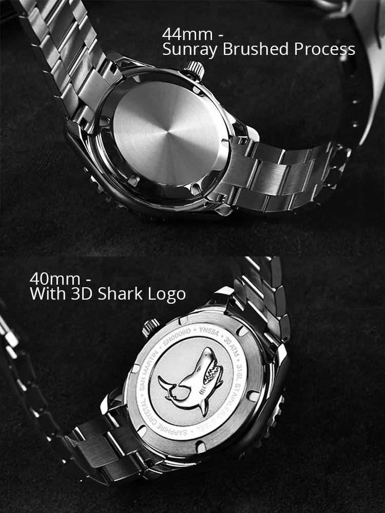 San Martin New 40-44mm Luxury Men\'s Diver Watch Classic High Quality NH35 YN55 Automatic Mechanical Sapphire BGW-X1 20Bar SN0009