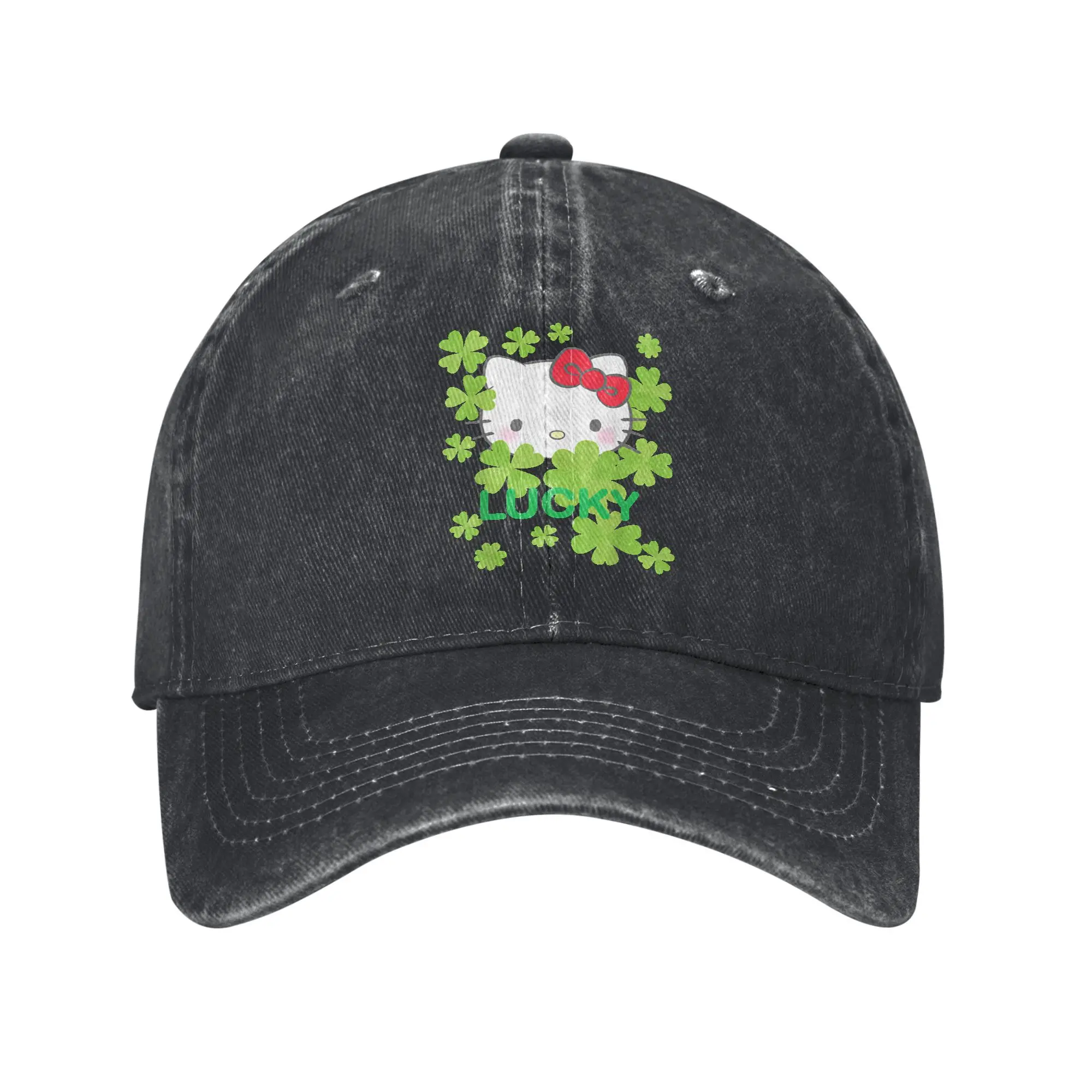 Washed Baseball Cap Hello Kitty Lucky Clover St Patricks Summer Trucker Hat For Female Male Outdoor Sports Sun Baseball Caps