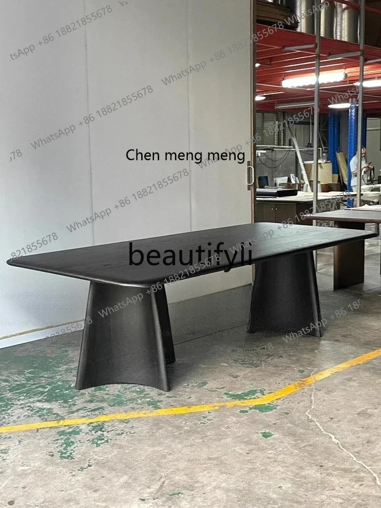 X Vintage Black Solid Wood Dining Table Home Modern Minimalist Rectangular Dining Creative Office Desk
