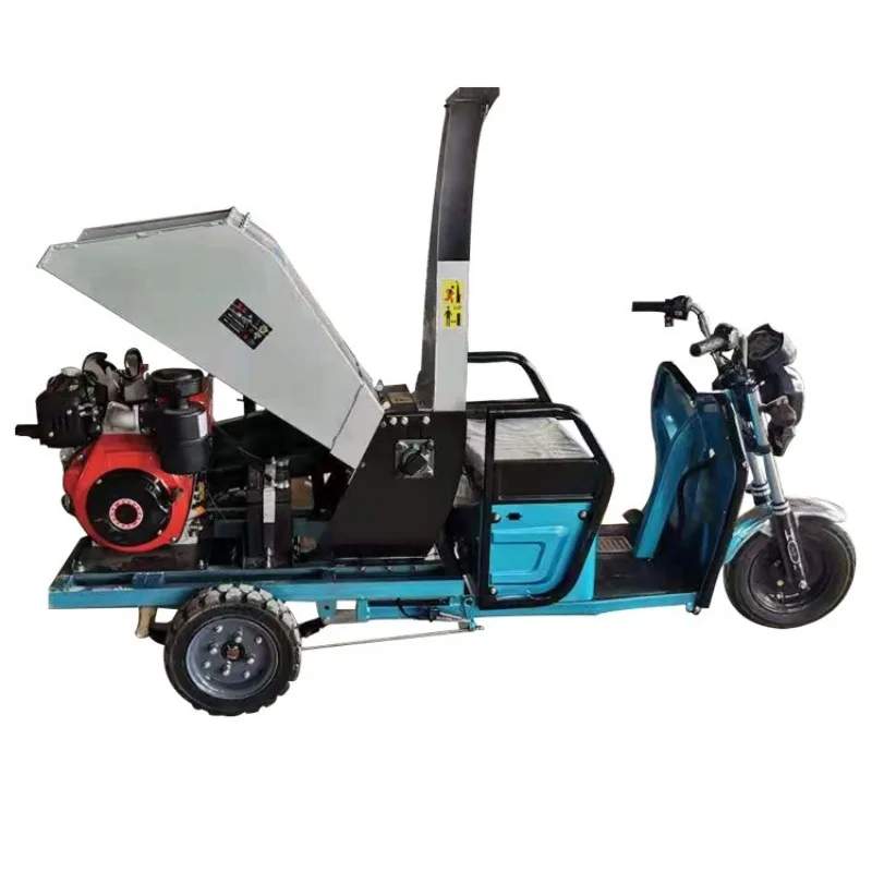Outdoor mobile working three-wheel branch crusher Electric start branch crusher, agricultural miscellaneous wood crusher