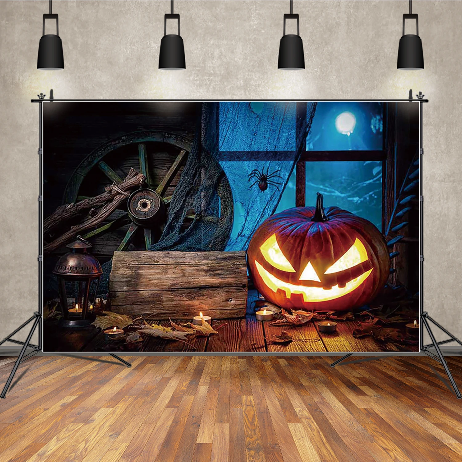 MOON.QG Latar Belakang Fotografi Dekorasi Halloween Latar Belakang Tenda Kabin Malam untuk Foto Alat Peraga Pemotretan Stan Foto Ulang Tahun