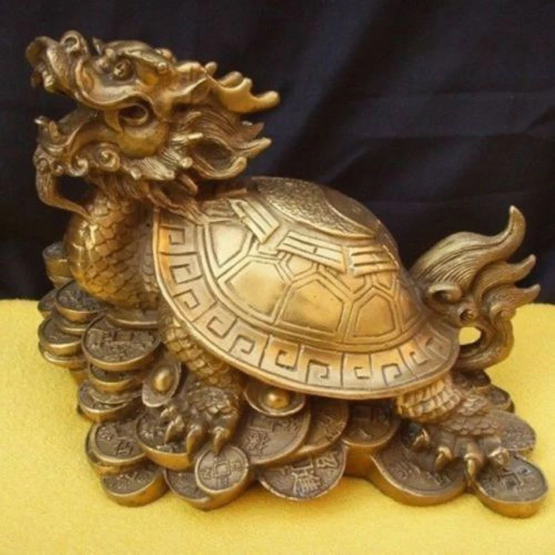 Exquisite collectable Chinese dragon turtle Archaic brass lucky statue sculpture
